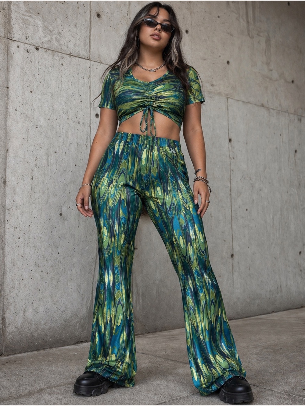 Isabel Simpson Kirsch ISK micro dot peacock oil slick crop top in green XL